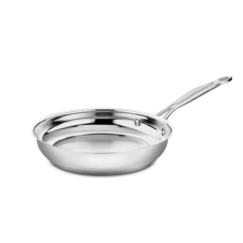 Cuisinart 8-Inch Open Skillet, Stainless Steel Skillet, Large Kitchen Pan, Dishwasher Safe, Compatible with Induction, Electric, Gas Cooktops, Oven Safe Saucepan, Cool Grip Handles
