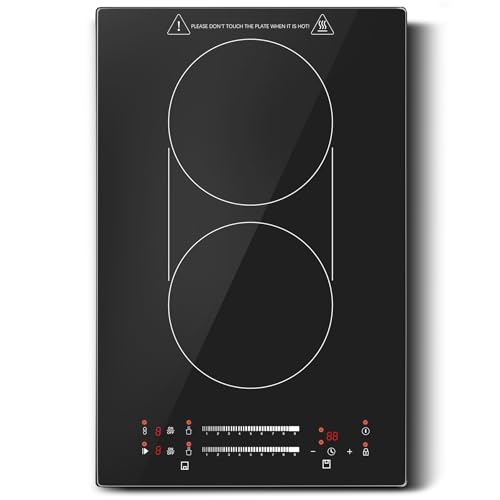 12 Inch Induction Cooktop 2 Burners, 120V 1800W Electric Stove with Bridge Function & 9 Power Levels, Built-in/Countertop Induction Burner for Kitchen, RV, Outdoor Camping