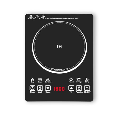Wesonorous Single Burner Induction Cooktop,Hot Plate with 6 Cooking Modes, portable cooktop with LCD touch control,9 Levels &3H Timer,1800W 110V Portable induction Cooktop
