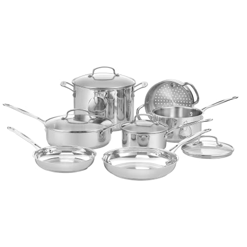 Cuisinart Chef's Classic Stainless Steel Pots and Pans Set, 11 pc, 77-11G | Induction cookware compatible with all stovetops, tri-ply base, cool-grip handles, nontoxic cookware set, oven safe 550°F