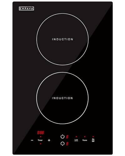 Empava Electric Stove Induction Cooktop Vertical with Dual Burners Vitro Smooth Surface 120V, 12 Inch, Black Ceramic Glass