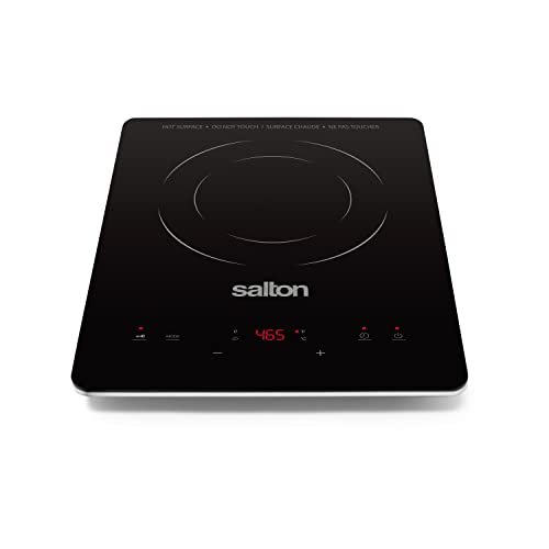 Salton Portable Induction Cooktop Cool Touch LED Display Cooker with 8 Temperature Settings for Precise Control, Energy Efficient Green Cooking with Magnet Induction Tester Included (ID2066)