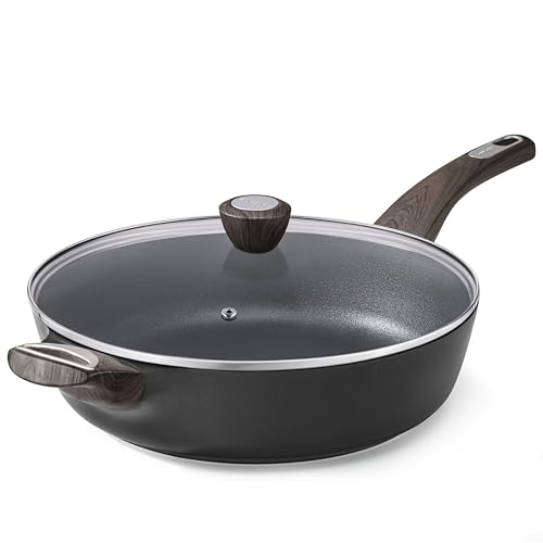 SENSARTE Nonstick Frying Pan Skillet with Lid, 10.5 Inch Deep Frying Pan, 3.8 Qt Non Stick Saute Pan with Cover, Induction Pan, Healthy Non Toxic Cooking Pan with Helper Handle, PFOA PFOS Free