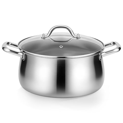 Tifanso 8QT Tri-Ply Stainless Steel Induction Stock Pot with Lid
