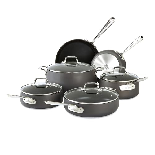 All-Clad HA1 Hard Anodized Nonstick Cookware Set 10 Piece Induction Oven Broiler Safe 500F, Lid Safe 350F Pots and Pans Black