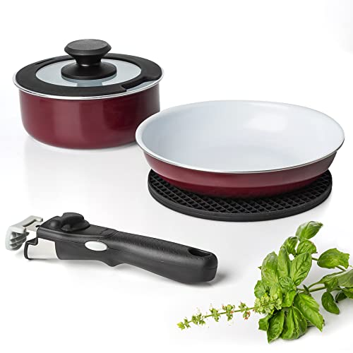 Moss & Stone 5-Piece Nonstick Pots and Pans Set, Removable Handle Cookware