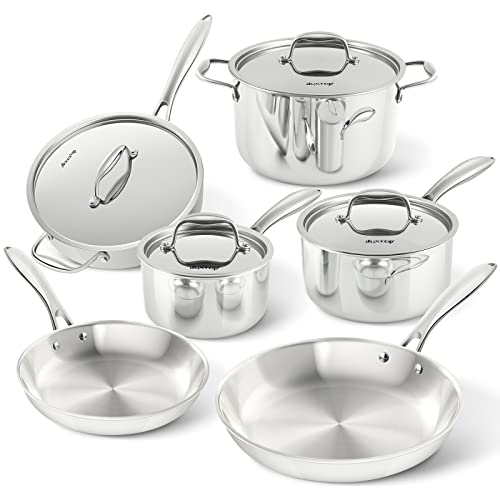 Duxtop Tri-Ply Stainless Steel Induction Cookware, 10PC Pots and Pans Set