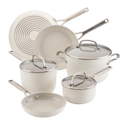 KitchenAid Hard-Anodized Induction Cookware Set, 9-Piece, Porcelain White