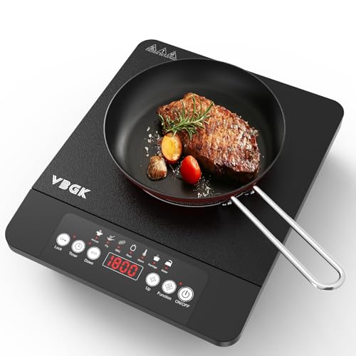 VBGK Single Burner Induction Cooktop,1800W Portable Induction Cooktop,110V Hot Plate with LCD Sensor Touch, 7 Temp Levels up to 518°F, Safety Lock, 4-Hour Timer, 9 Heat-Resistant Cooking — Manufacturer product photo
