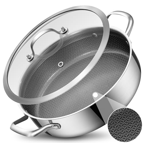 LOLYKITCH 5-Quart Deep Frying Pan with Lid | 12 Inch | Riveted Handles