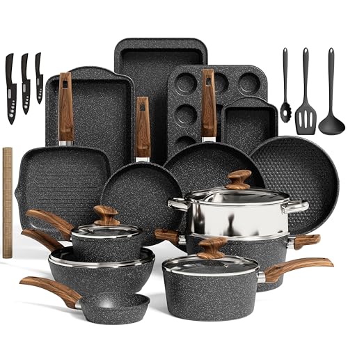 Kitchen Academy Induction Cookware & Bakeware Set, 30pcs Pots and Pans Set